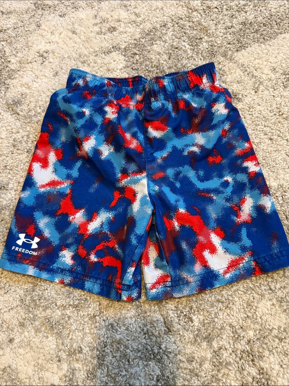 Under Armour Boys Red White and Blue Camo Athletic Shorts